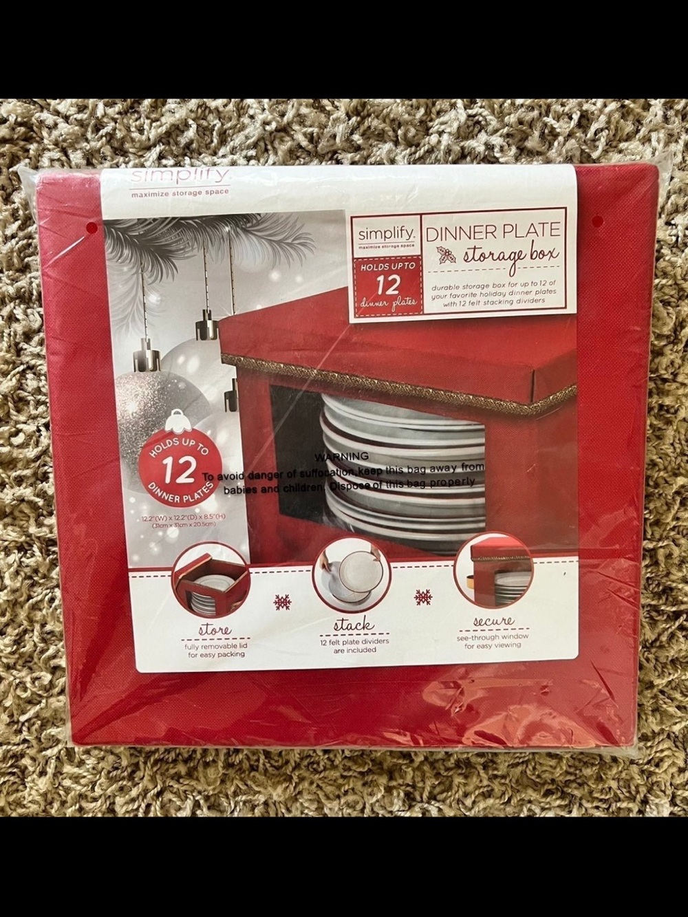 ♥️ 12 dinner plates storage simplify red NIP foldable organizer box NIB lid HTF